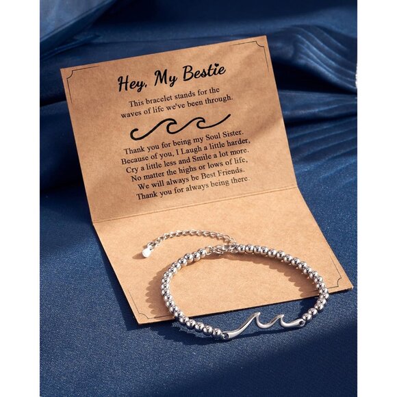 Women Stainless Steel Wave Friendship Bracelet for Best Friend BFF Gift 8in - Picture 6 of 9